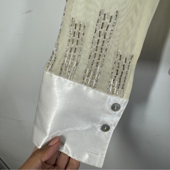 Vintage Taglia Sheer Beaded Satin Blouse Ivory Size M Long Sleeve Dressy Top - Picture 5 of 14